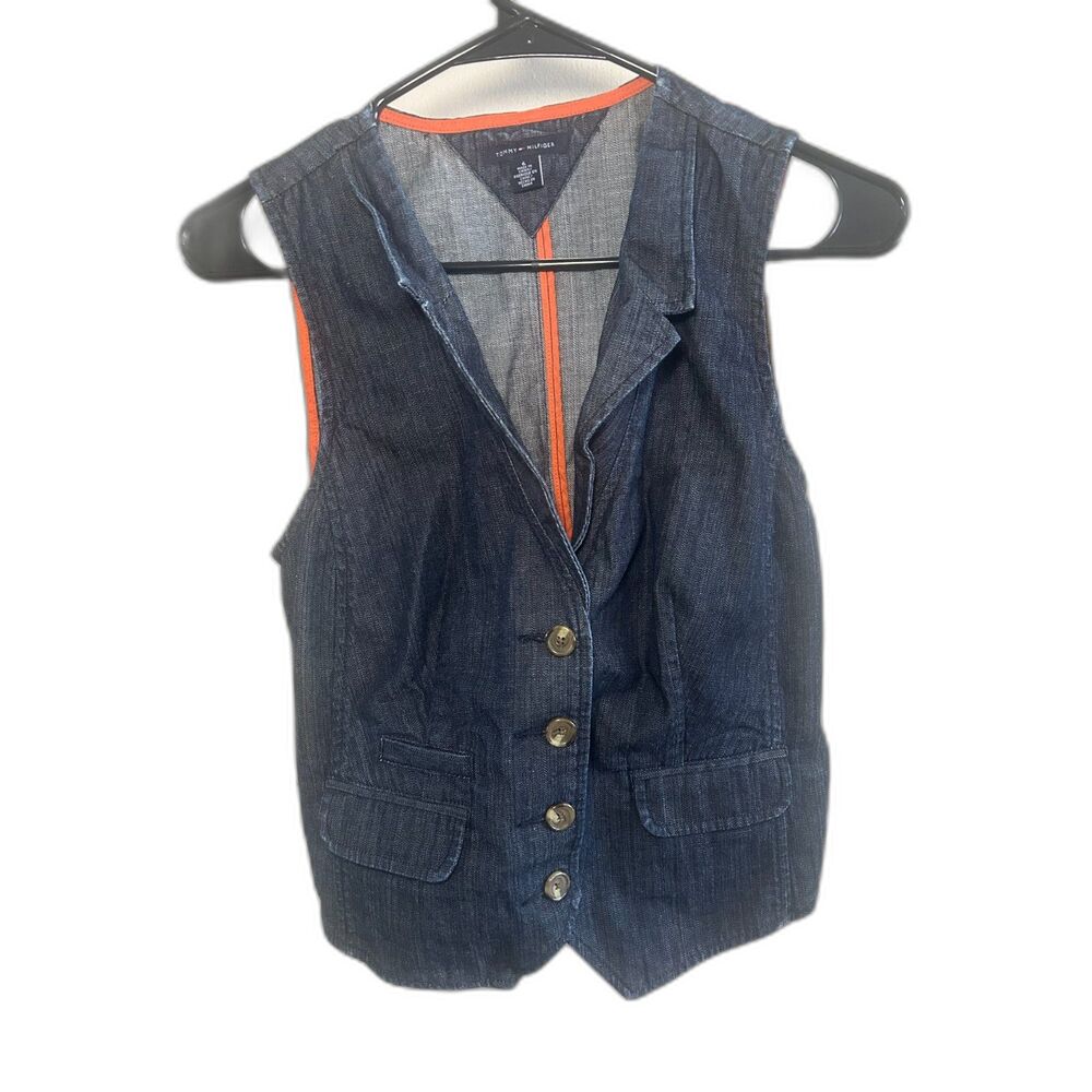 Tommy Hilfiger Kids Denim Vest Size 6 Button Front Sleeveless Jacket